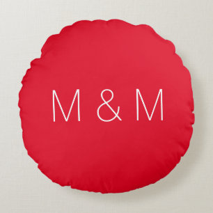 Minimalist red custom couple initials monogram round pillow