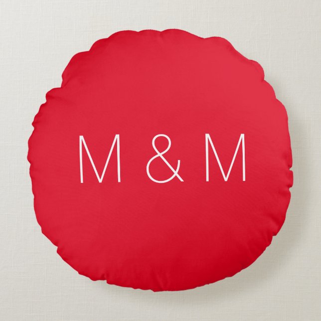 Minimalist red custom couple initials monogram round pillow (Front)