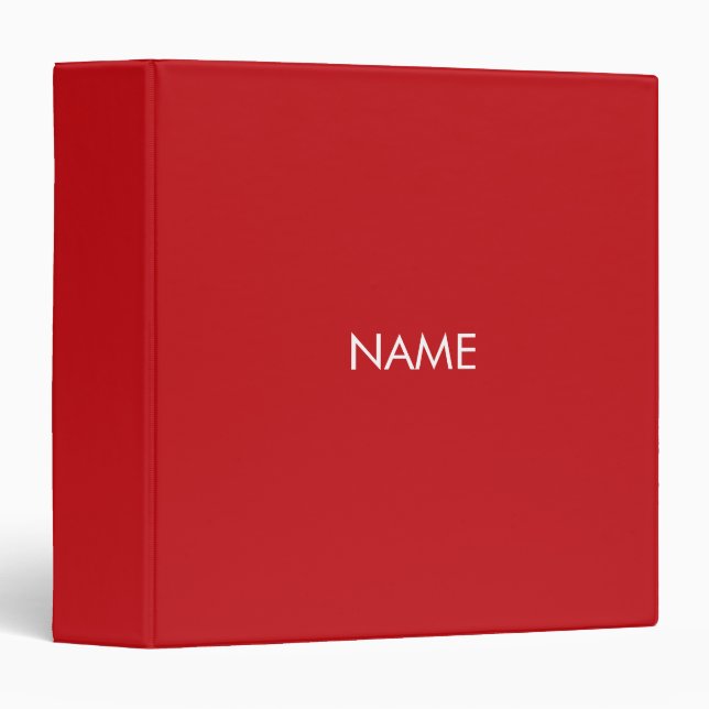 Minimalist red custom name text monogram 3 ring binder (Front/Spine)