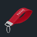 Minimalist red custom name text monogram wrist keychain<br><div class="desc">Custom name text monogram red and white minimalist Wrist Keychain 
modern minimalist elegant font</div>