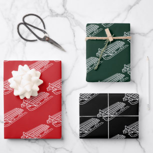 Minimalist red dark green and black Santa's sleigh Wrapping Paper Sheets