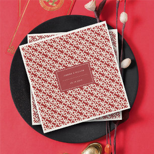 Minimalist Red Double Happiness Chinese Wedding Napkins