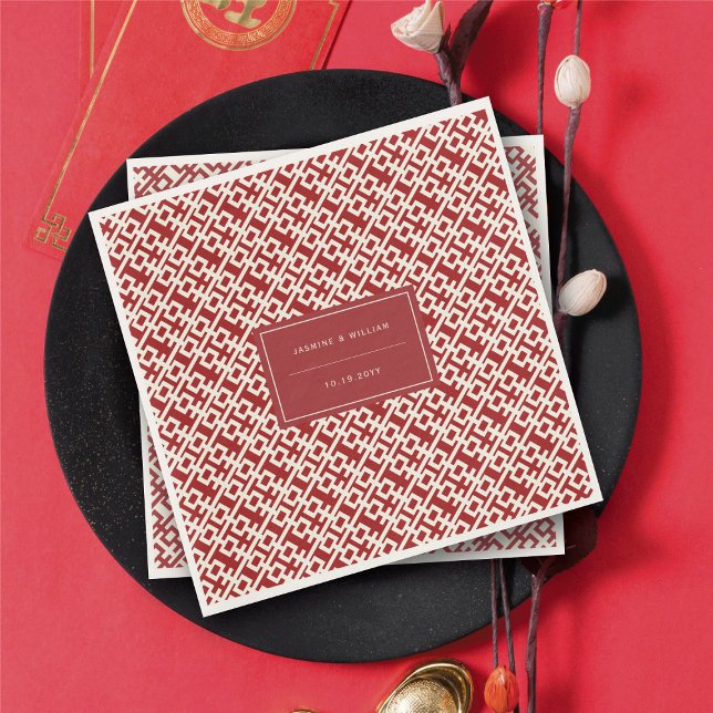 Minimalist Red Double Happiness Chinese Wedding Napkins (Minimalist Red Double Happiness Chinese Wedding Napkins @ fatfatin_red_knot)