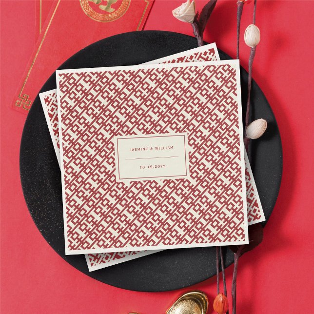 Minimalist Red Double Happiness Chinese Wedding Paper Napkins (Minimalist Red Double Happiness Chinese Wedding Napkins @ fatfatin_red_knot)