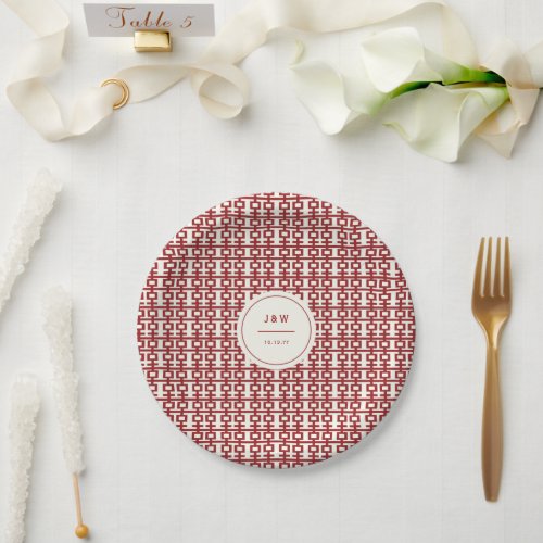 Minimalist Red Double Happiness Chinese Wedding Paper Plates