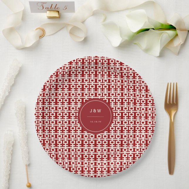 Minimalist Red Double Happiness Chinese Wedding Paper Plates (Wedding)