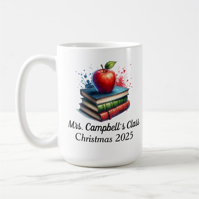 Minimalist Red Educator/Teacher Books Personalize Coffee Mug (Left)