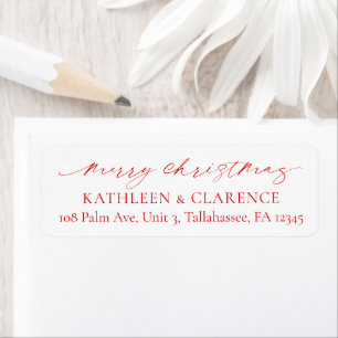 Minimalist Red Elegant Christmas Return Address Label