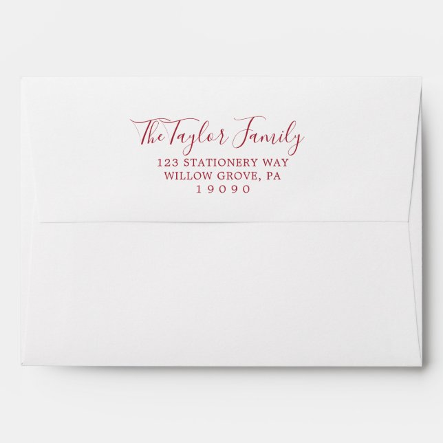 Minimalist Red Family Christmas Card Envelope (Back (Top Flap))