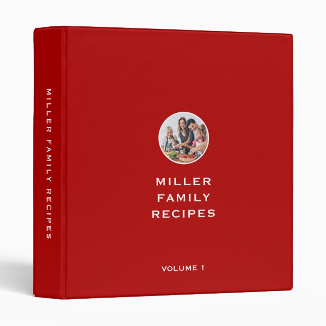 Minimalist Red Family Photo Recipe 3 Ring Binder (Front/Spine)