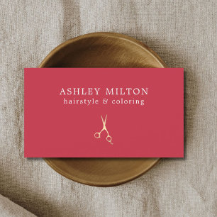 Minimalist Red Faux Gold Scissors Hair Stylist Business Card