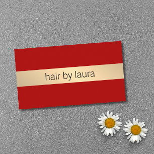 Minimalist Red Faux Gold Stripe Hairdresser Business Card