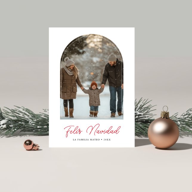 Minimalist Red Feliz Navidad Christmas Arch Photo Holiday Card (Creator Uploaded)