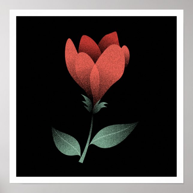 Minimalist Red Flower, Black Background Art Print (Front)