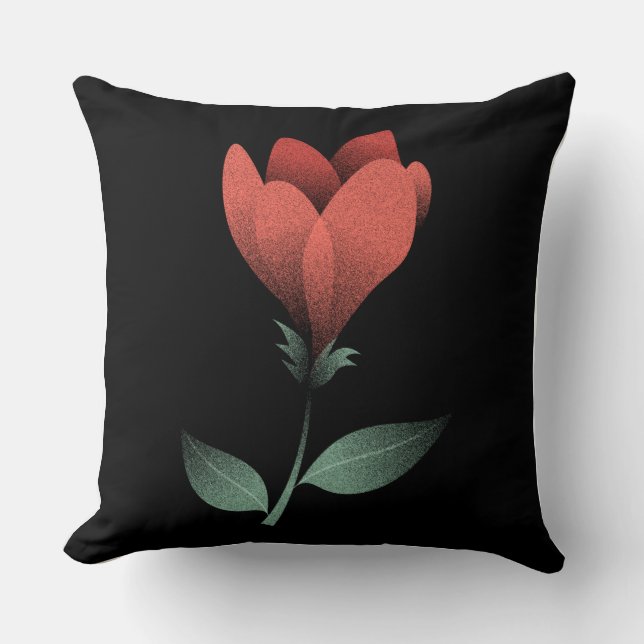 Minimalist Red Flower, Black Background Art Print Throw Pillow (Front)