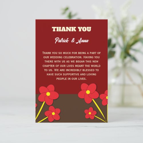 Minimalist Red Flowers Trio  Design Thank You Card