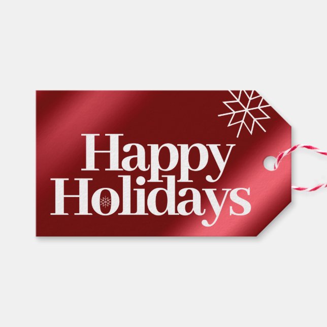 Minimalist Red Foil Happy Holidays Snowflakes Gift Tags (Front (Horizontal))