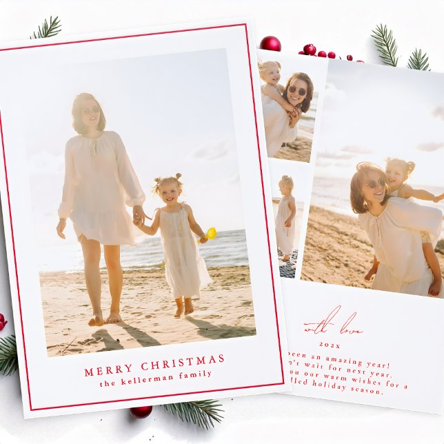minimalist red frame 4 photo christmas holiday letterpress photo cards (Creator Uploaded)