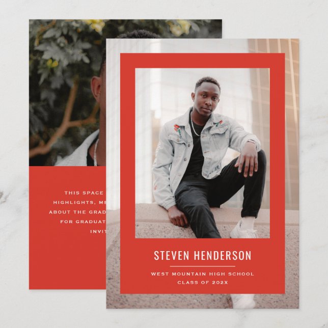 Minimalist Red Frame Graduation Announcement (Front/Back)