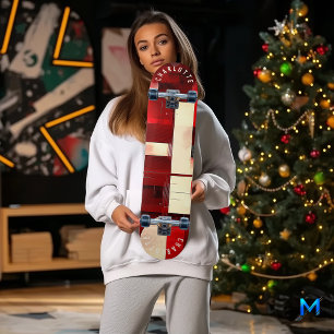 Minimalist red geometric abstract patterns skateboard