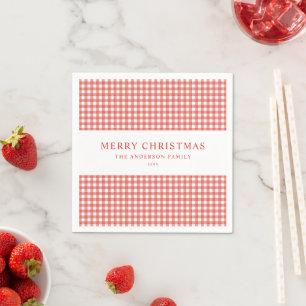 Minimalist Red Gingham Christmas Napkins