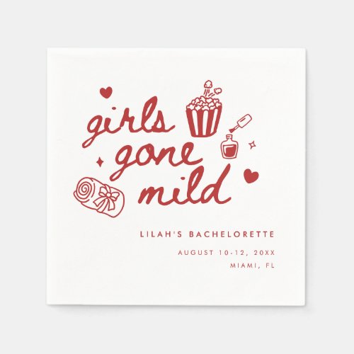 Minimalist Red Girls Gone Mild Bachelorette Party Napkins