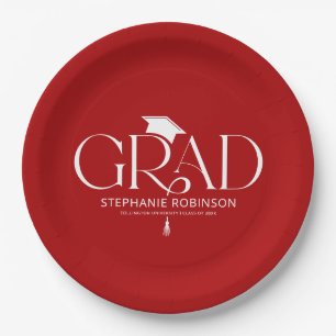 Minimalist Red Graduation Cap & Tassel Paper Plates