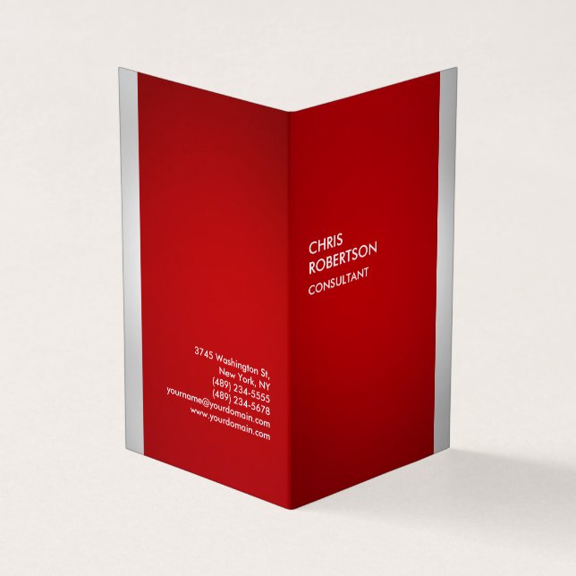 Minimalist Red Gray Vertical Modern Business Card (Outside)