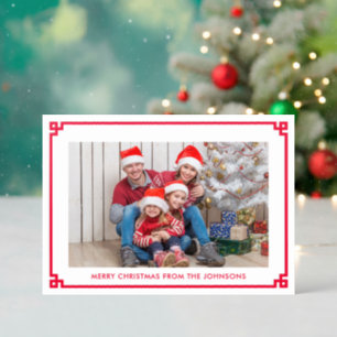 Minimalist Red Greek Key Ornamental Border Letterpress Photo Cards
