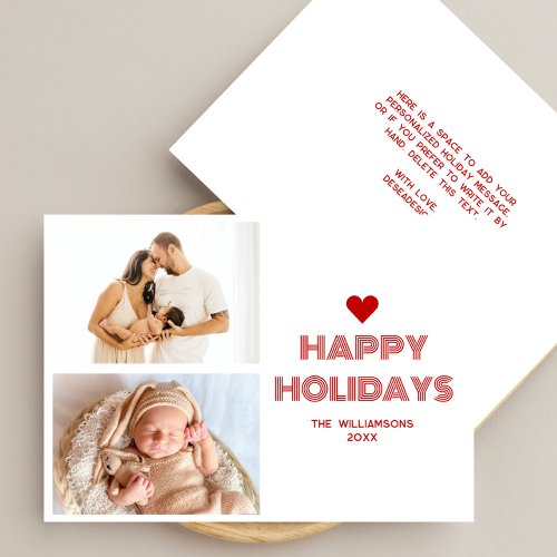Minimalist Red Happy Holidays 2 Photo Christmas Holiday Card