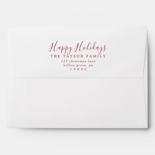 Minimalist Red Happy Holidays Christmas Card Envelope