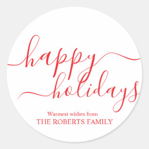 Minimalist Red Happy Holidays Elegant Typography Classic Round Sticker