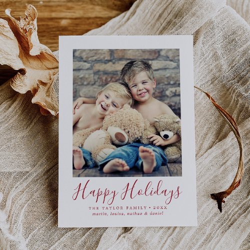 Minimalist Red Happy Holidays Portrait Photo Holiday Card