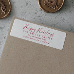 Minimalist Red Happy Holidays Return Address Label<br><div class="desc">These minimalist red happy holidays return address labels are perfect for a simple holiday card or invitation. The design features classic red and white typography paired with a rustic yet elegant script font with hand lettered style.</div>