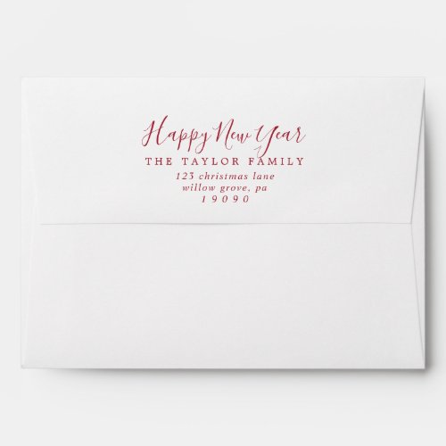 Minimalist Red Happy New Year Holiday Card Envelope