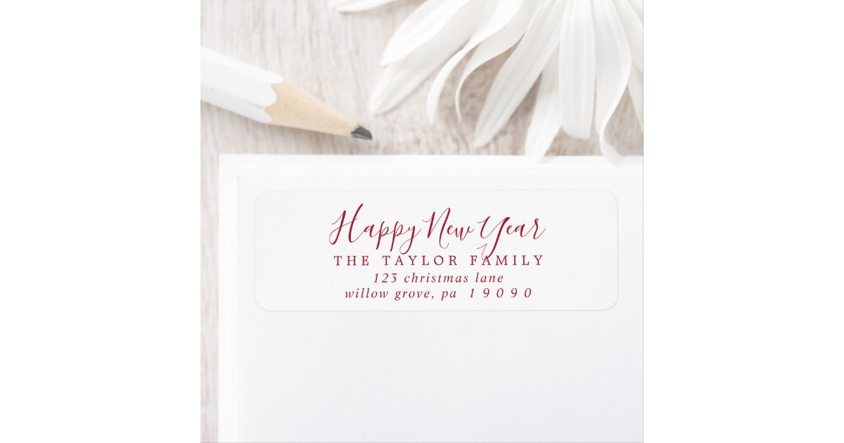 Minimalist Red Happy New Year Return Address Label | Zazzle ...