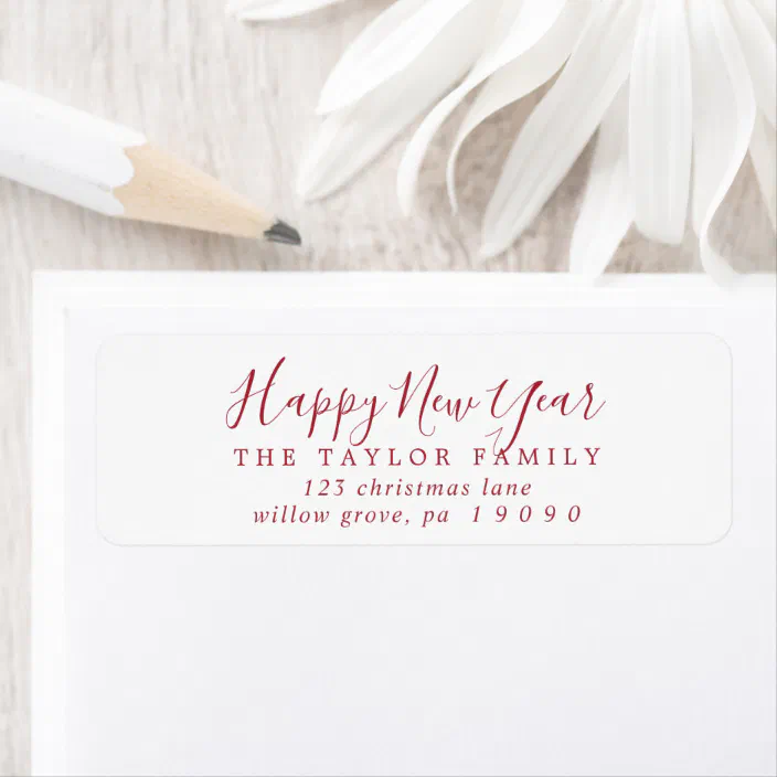 Minimalist Red Happy New Year Return Address Label | Zazzle.com
