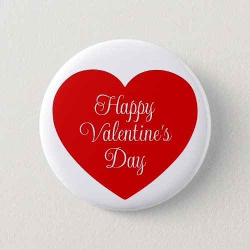 Minimalist Red Heart Happy Valentines Day Button