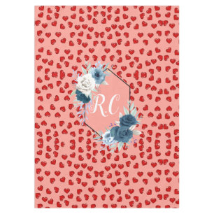 Minimalist Red Heart & Pink   Blue Flower Monogram Tablecloth