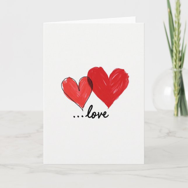 Minimalist Red Hearts Love Card (Front)
