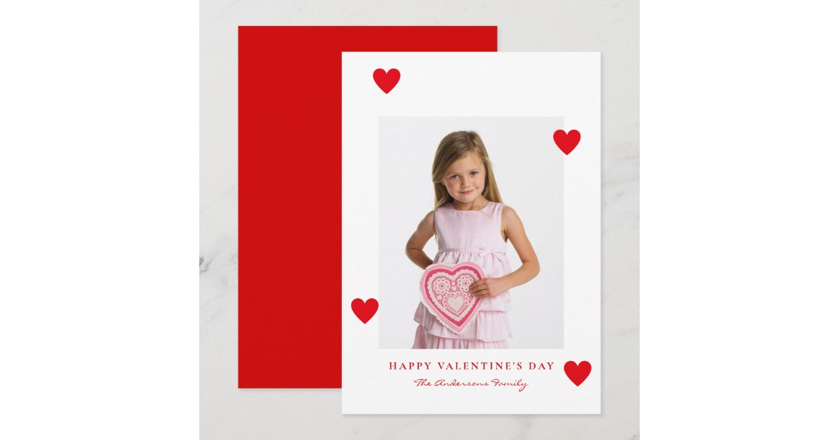 Minimalist Red Hearts Photo Happy Valentines Day Holiday Card | Zazzle