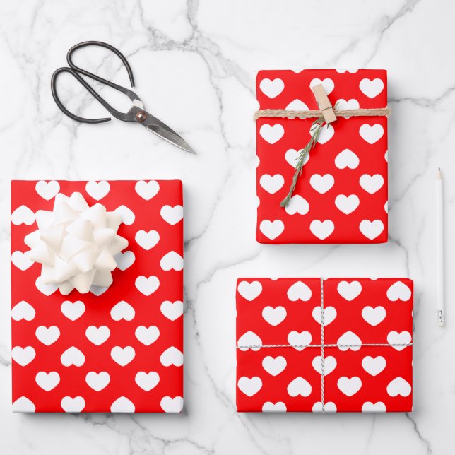 Minimalist Red Hearts Wrapping Paper Sheets (Front)