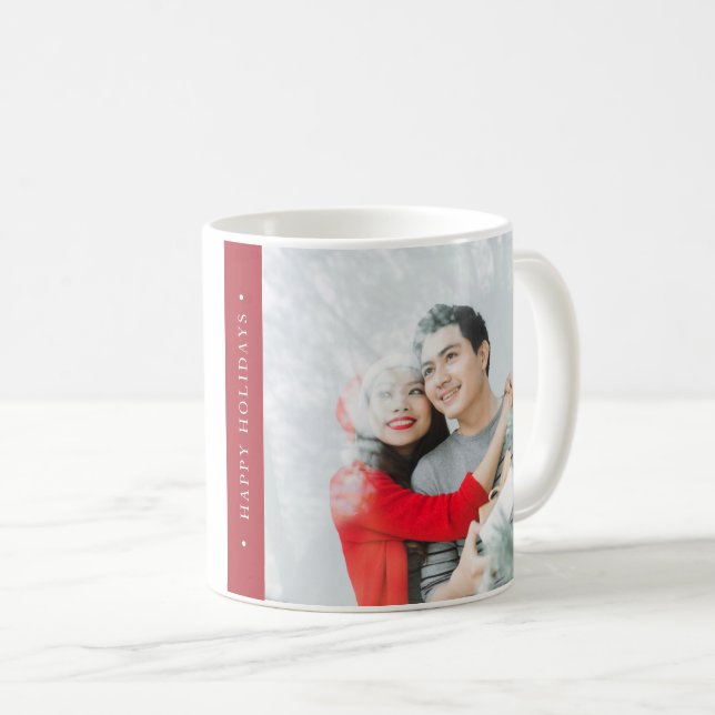 Minimalist Red Joy Holiday Photo Christmas Coffee Mug (Front Right)
