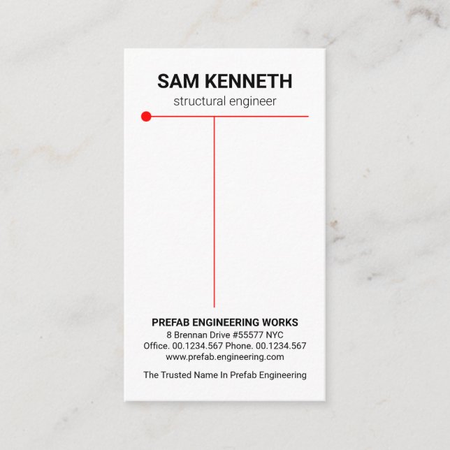 Minimalist Red Lines Dot Structural Engineering Business Card (Front)