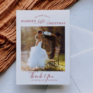 Minimalist Red Married Little Christmas Thank You Holiday Card