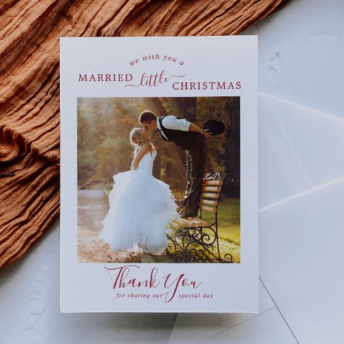 Minimalist Red Married Little Christmas Thank You Holiday Card