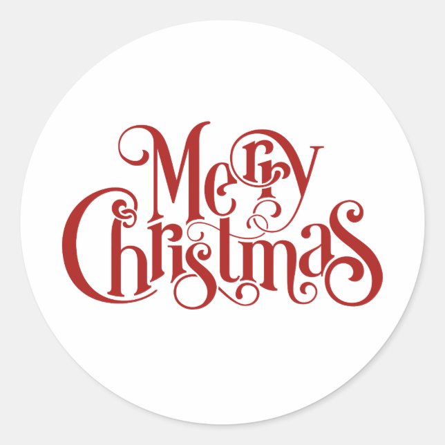 Minimalist Red Merry Christmas Calligraphy Classic Round Sticker (Front)