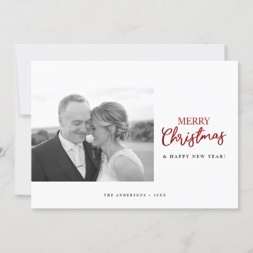 Minimalist Red Merry Christmas Custom Photo Holiday Card