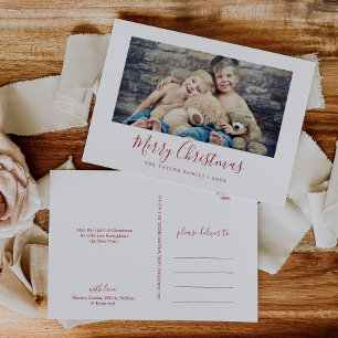 Minimalist Red Merry Christmas Landscape Photo Holiday Postcard