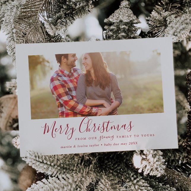 Minimalist Red Merry Christmas Our Growing Family Holiday Card (Creator Uploaded)